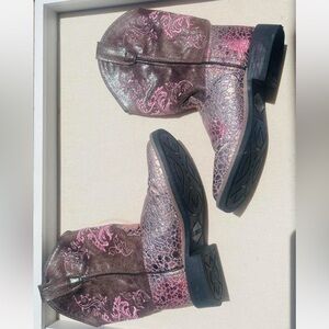 Old West Pink and Brown Ankle Boots